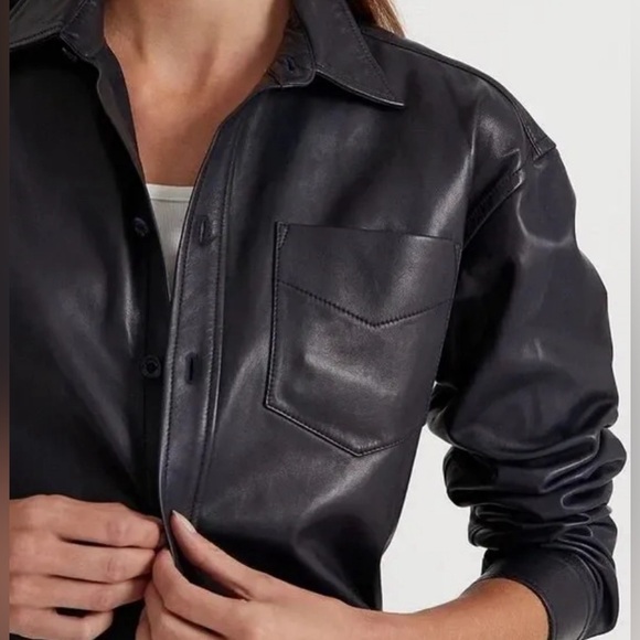 LAUREN Ralph Lauren Relaxed Fit Leather Shirt  Navy - Picture 2 of 9